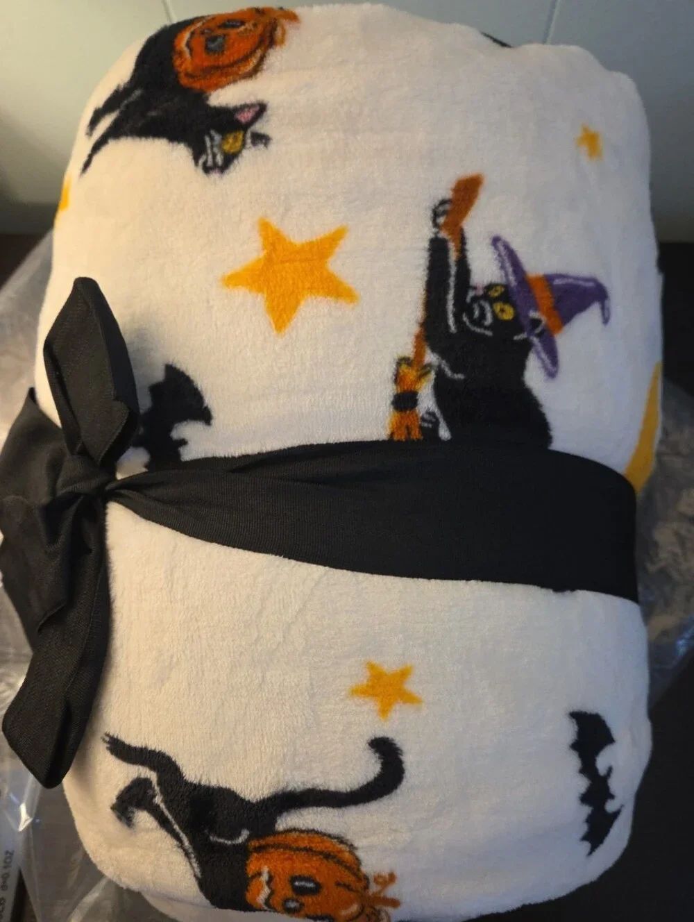 Hay & Harvest 60x80 Halloween Plush Printed Throw New Black Cats,Stars Halloween